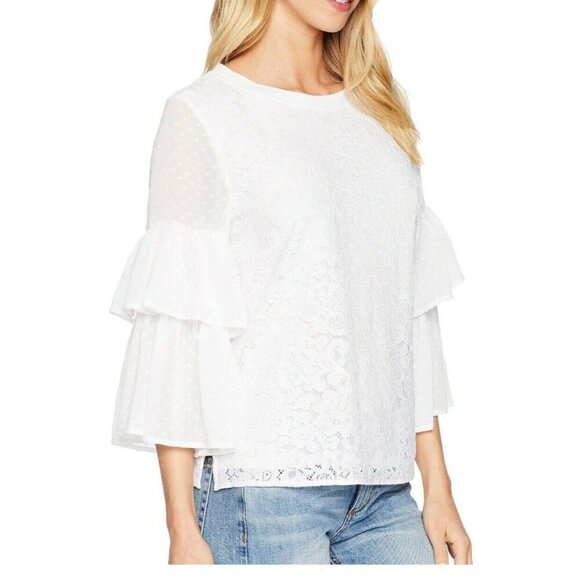 KENSIE Embroidered White Lace Top with Ruffle Sleeves NWT XL - Picture 1 of 11